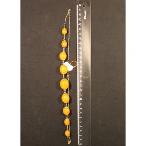 Vintage natural amber beads necklace in silver